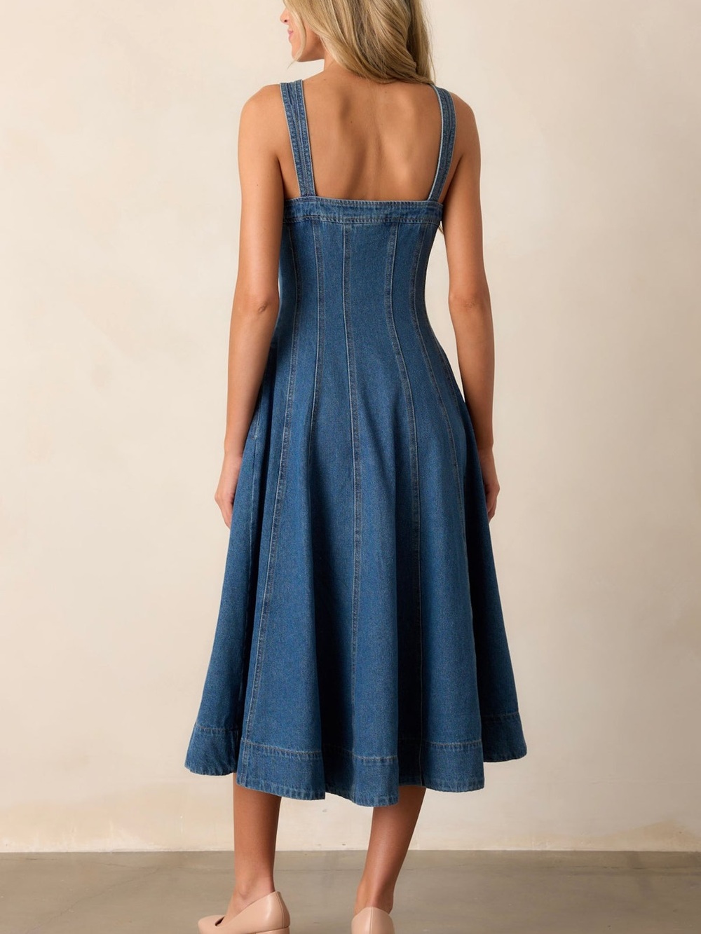 QUIET MOMENTS DARK WASH DENIM MIDI DRESS - Picture 2 of 10